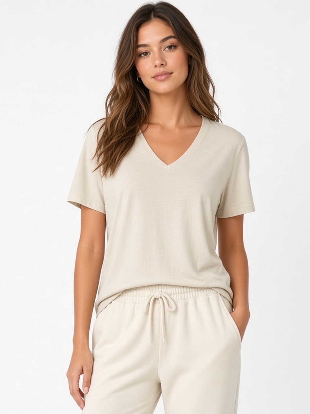 Joie cream short sleeve v neck tee shirt